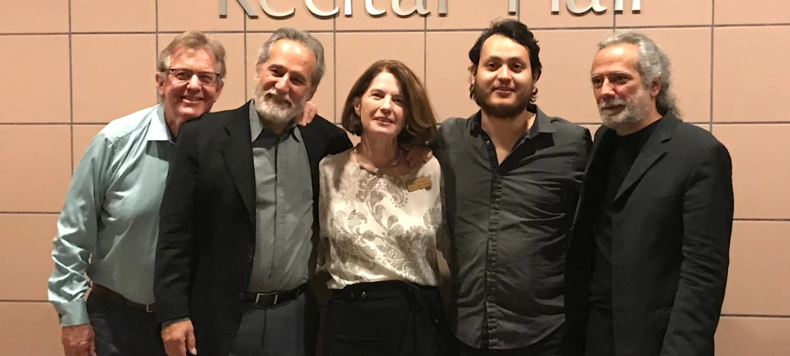 Julia Pernet being honored by the Assads and Bolton Guitar Studies with a new piece written for her by Sergio Assad, A Bouquet for Julia