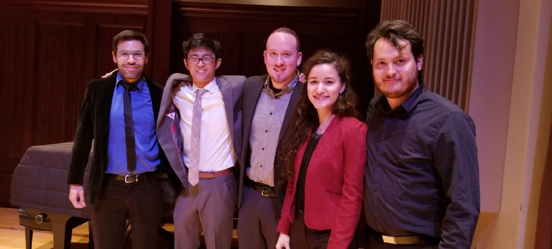 Congratulations to all the finalists of the 38th Sholin Competition! Andres Pantoja (4th place), Nicholas Epple (5th place), Steven Lerman (3rd Place), Ana Maria Iordache (2nd Place), Misael Barraza-Diaz (1st Place)